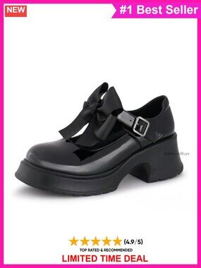 Mary Jane Platform Chunky Heel Ankle Strap Oxfords Detachable Bow Work Wedding